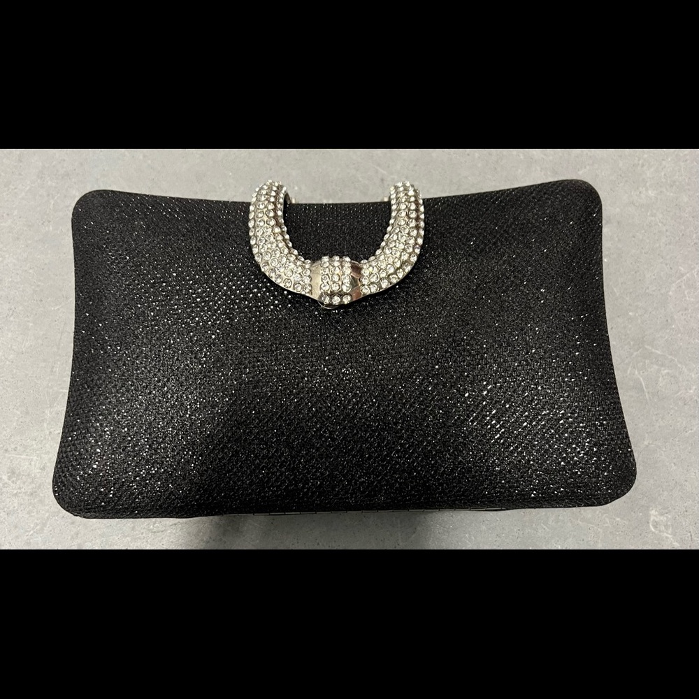 D Margaux sparkly black clutch bag barely used tag inside and silver chain